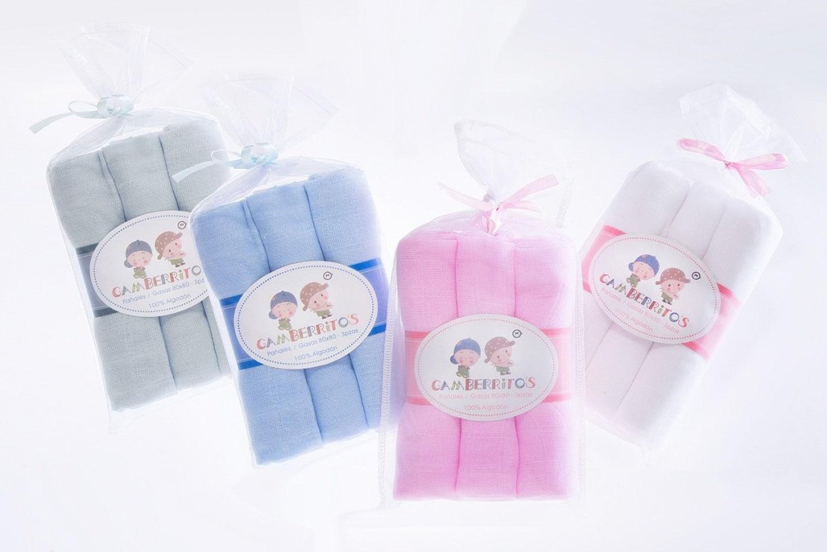 Gasas Bebé Algodón pack 3 uds Colores Lisos Nanetes - Nanetes